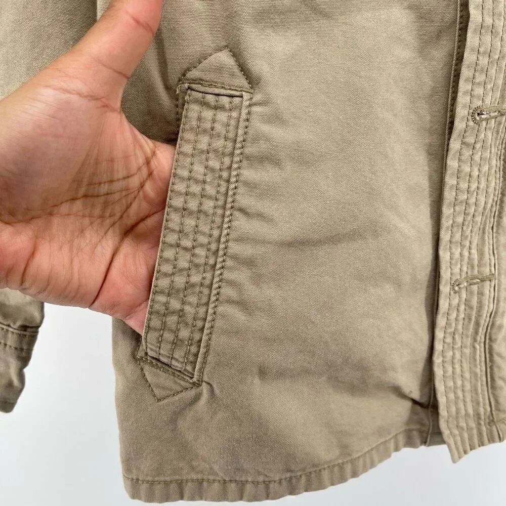 GAP Kids Boy’s Khaki Beige Embroidered Utility Cotton Full Zip Hooded Jacket 8